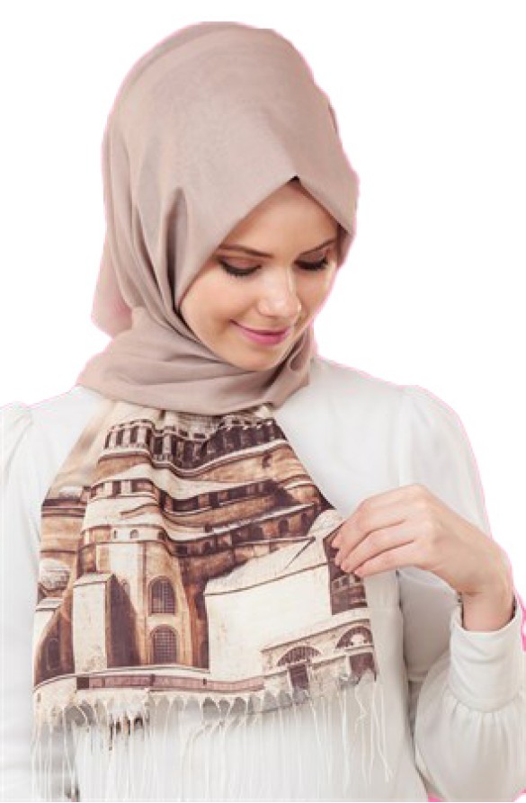 Cachmira Dijital Polyester Bej Şal